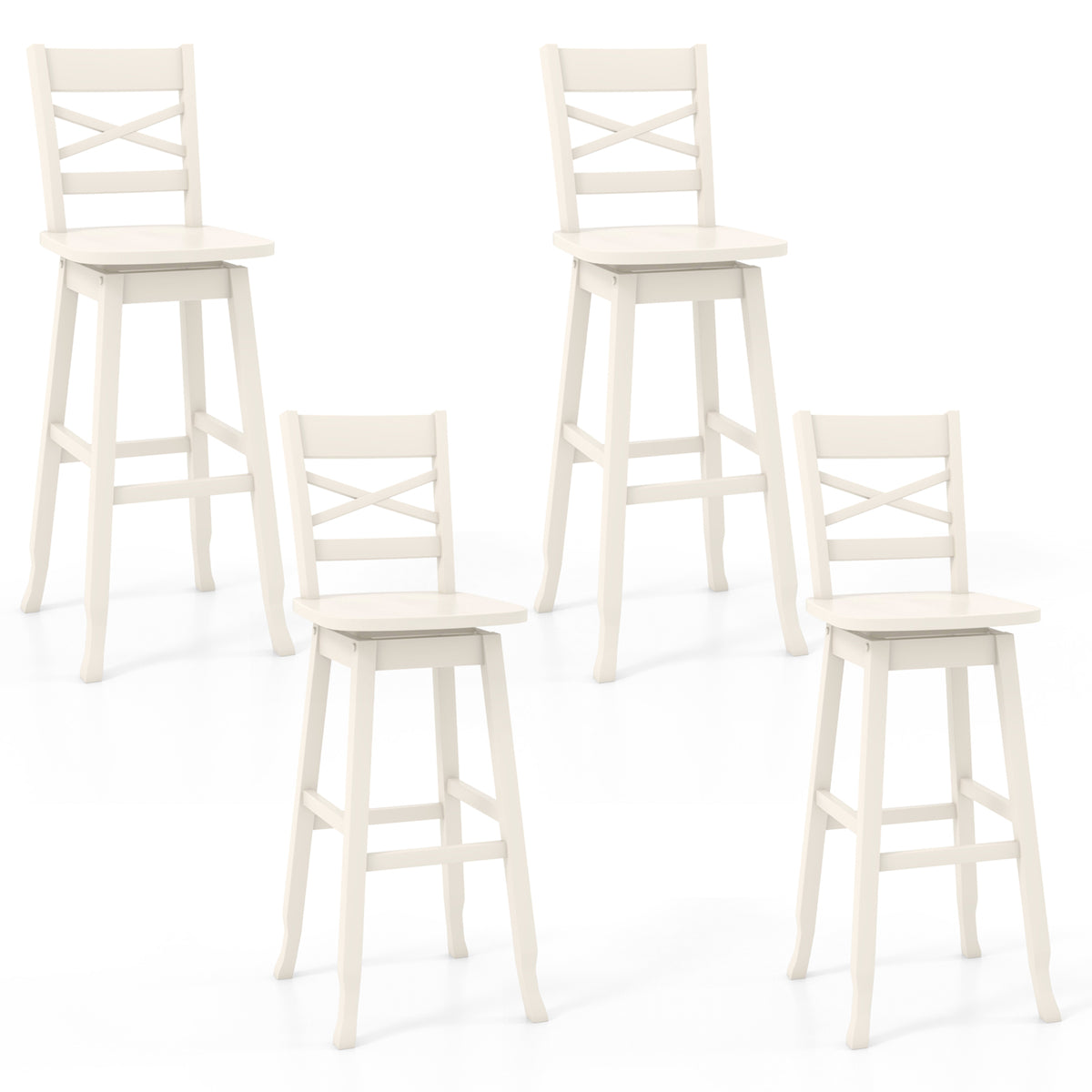 Swivel 30-Inch Bar Height Stool Set of 2 with Footrest-Cream White-Bar Stools-DECOROLALA