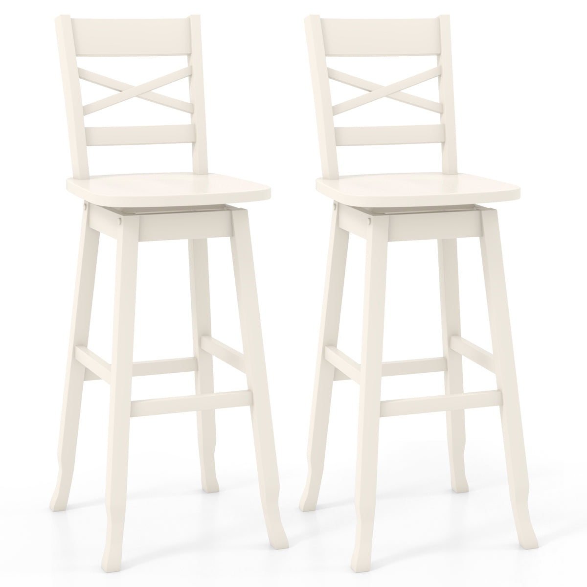 Swivel 30-Inch Bar Height Stool Set of 2 with Footrest-Cream White-Bar Stools-DECOROLALA