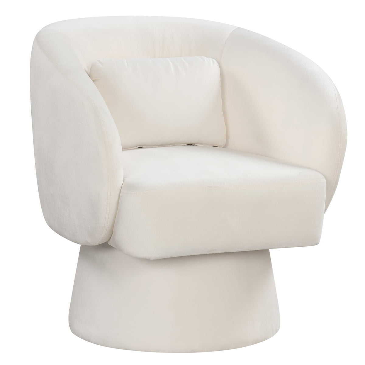Swivel Accent Chair Upholstered Barrel Chair with Curved Back and Removable Lumbar Pillow-Beige-Accent Chairs-DECOROLALA