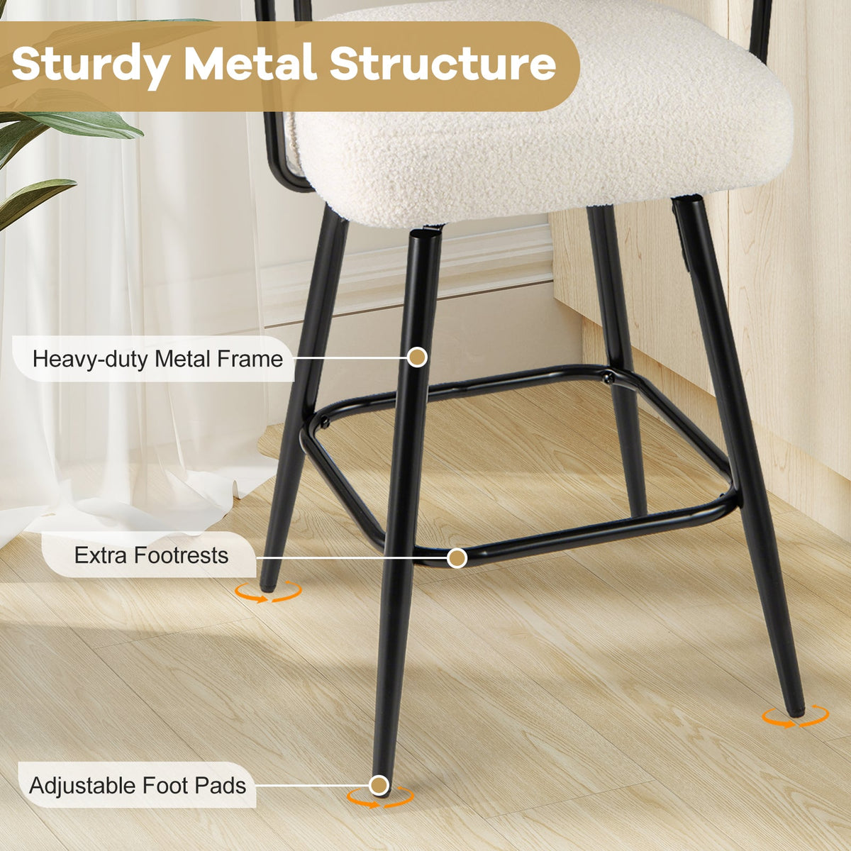 Swivel Bar Stool Set of 2 Counter Height Chairs with Curved Back and Arms-White-Bar Stools-DECOROLALA