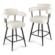 Swivel Bar Stool Set of 2 Counter Height Chairs with Curved Back and Arms-White-Bar Stools-DECOROLALA