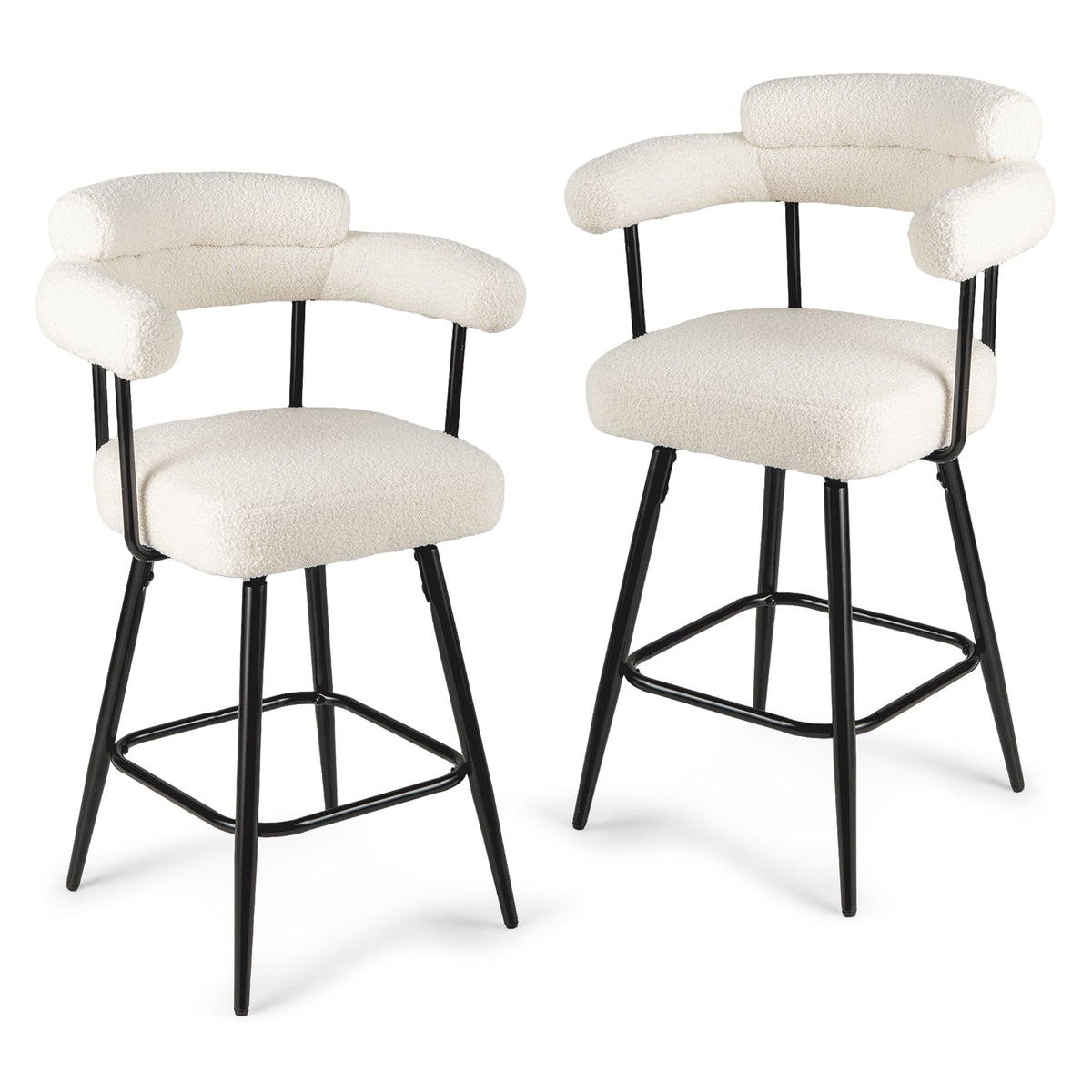 Swivel Bar Stool Set of 2 Counter Height Chairs with Curved Back and Arms-White-Bar Stools-DECOROLALA