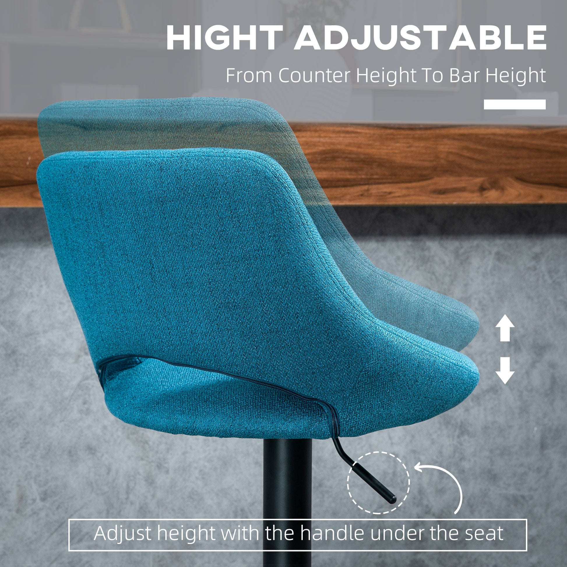Swivel Bar Stools - Set of 2 Adjustable Blue Linen-Home Furnishings > Kitchen & Dining Furniture > Bar Stools-DECOROLALA