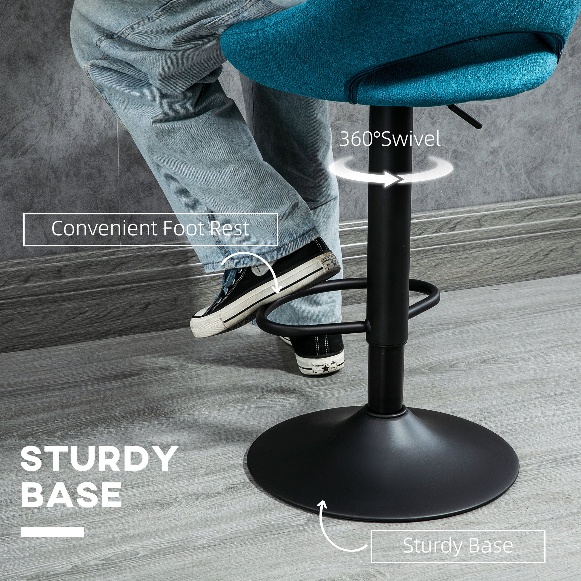 Swivel Bar Stools - Set of 2 Adjustable Blue Linen-Home Furnishings > Kitchen & Dining Furniture > Bar Stools-DECOROLALA