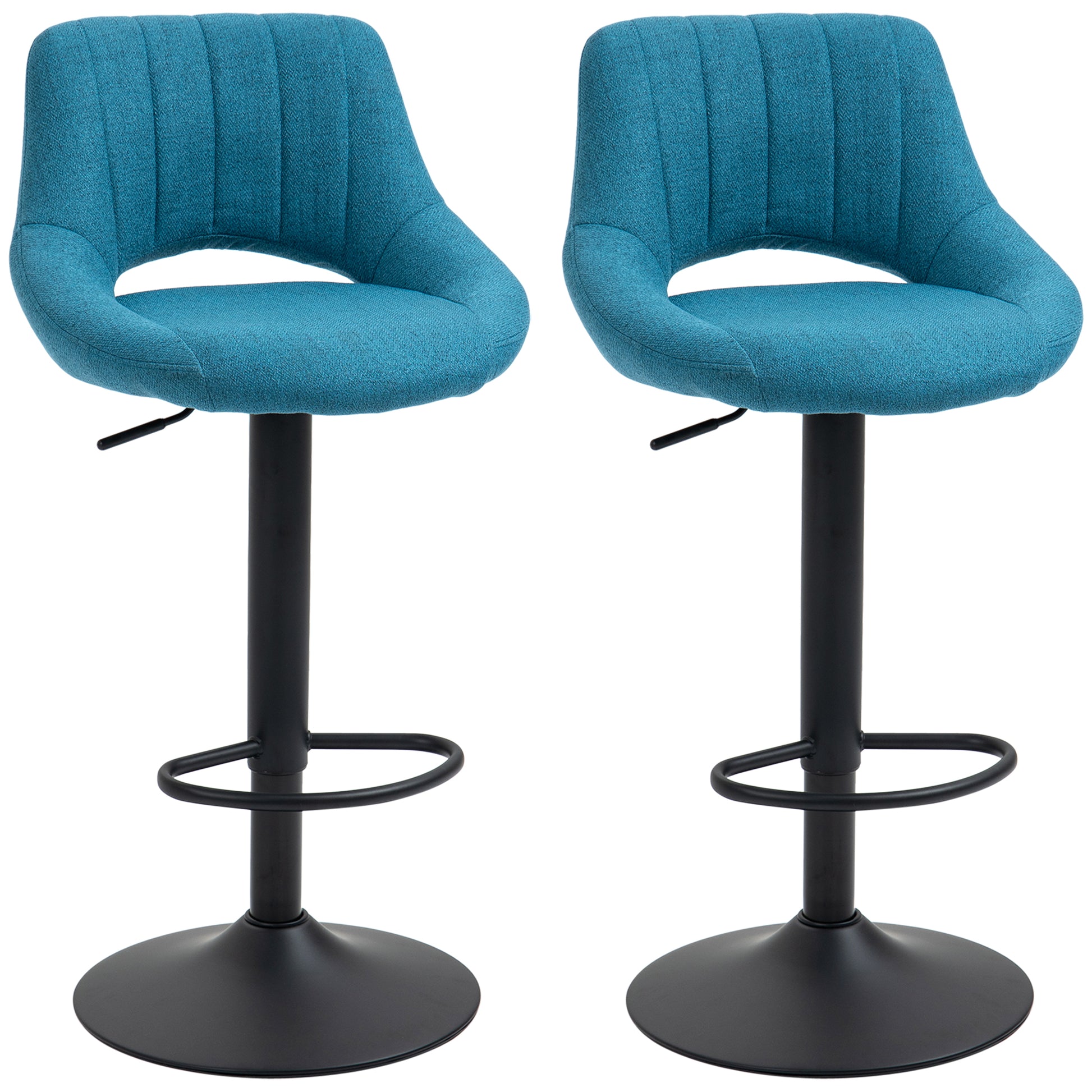 Swivel Bar Stools - Set of 2 Adjustable Blue Linen-Home Furnishings > Kitchen & Dining Furniture > Bar Stools-DECOROLALA