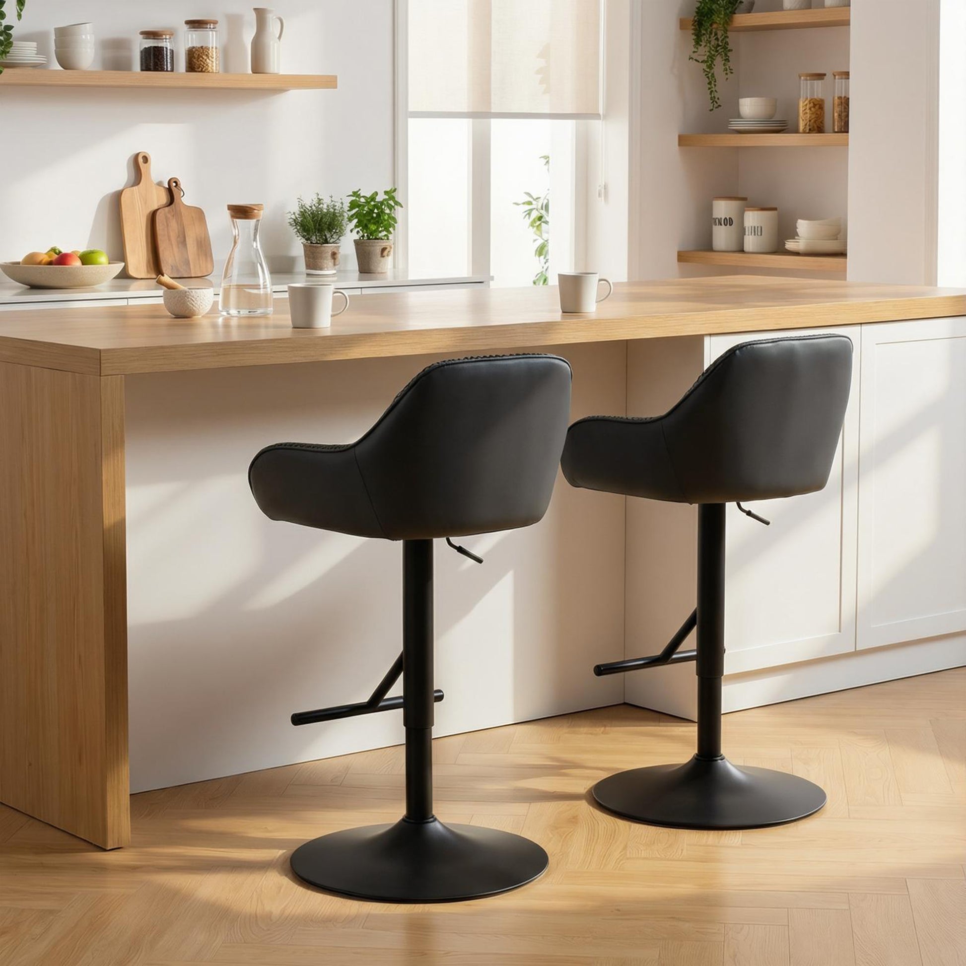 Swivel Bar Stools Set of 2 - Adjustable Height Black-DECOROLALA
