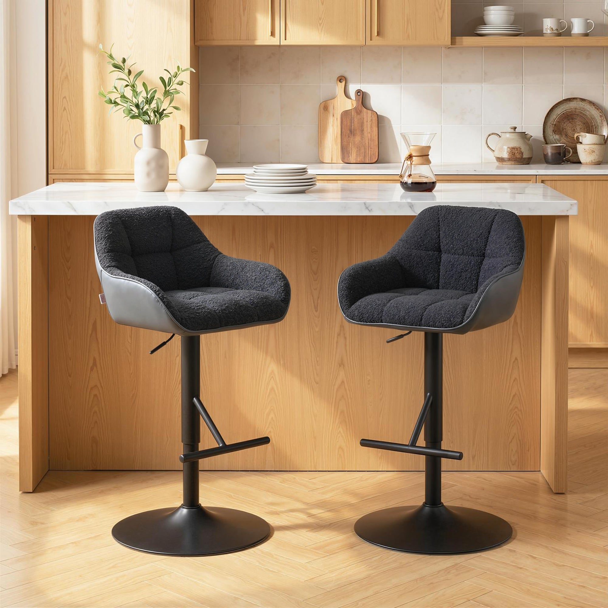 Swivel Bar Stools Set of 2 - Adjustable Height Black-DECOROLALA