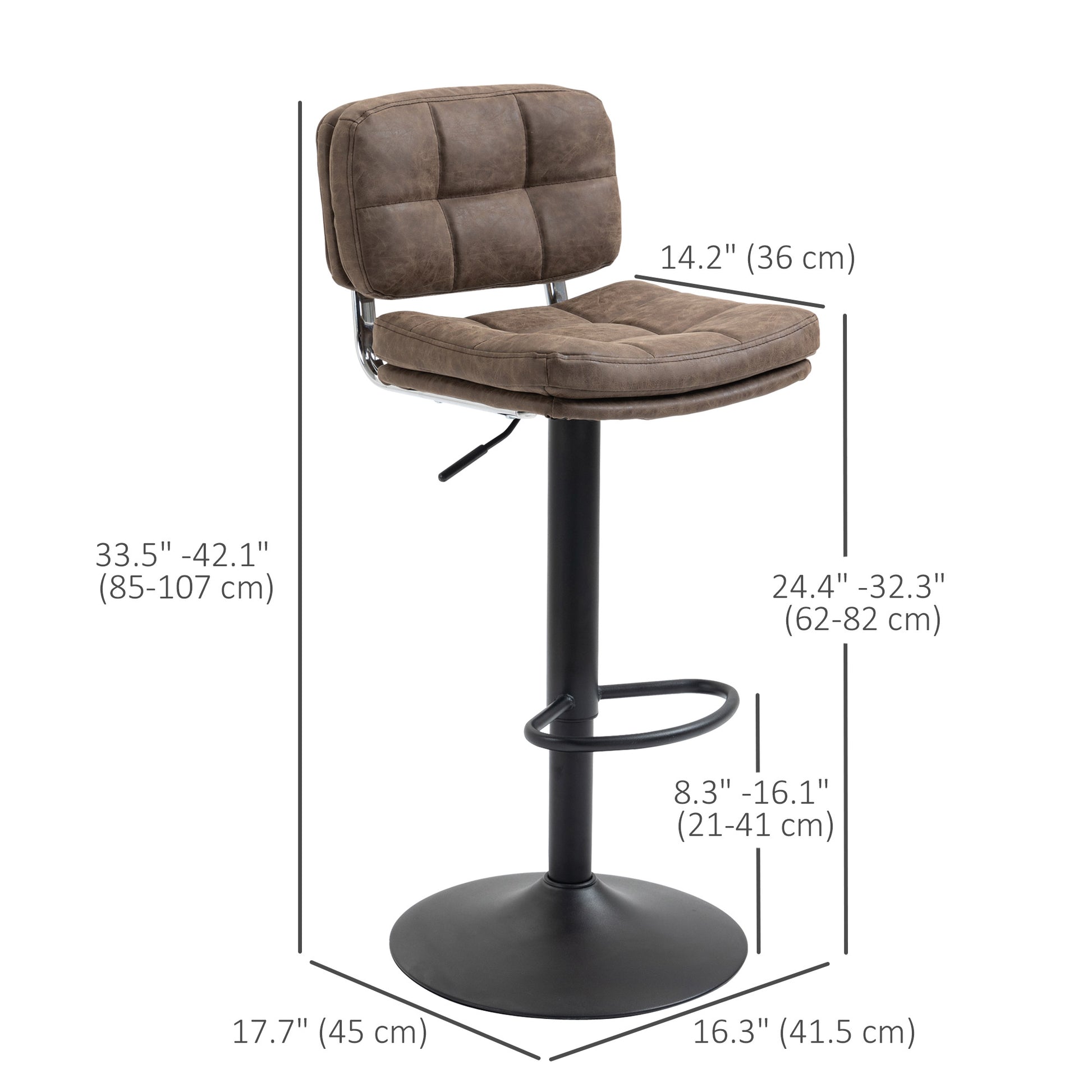 Swivel Bar Stools Set of 2 - Adjustable PU Leather Brown/Black-DECOROLALA
