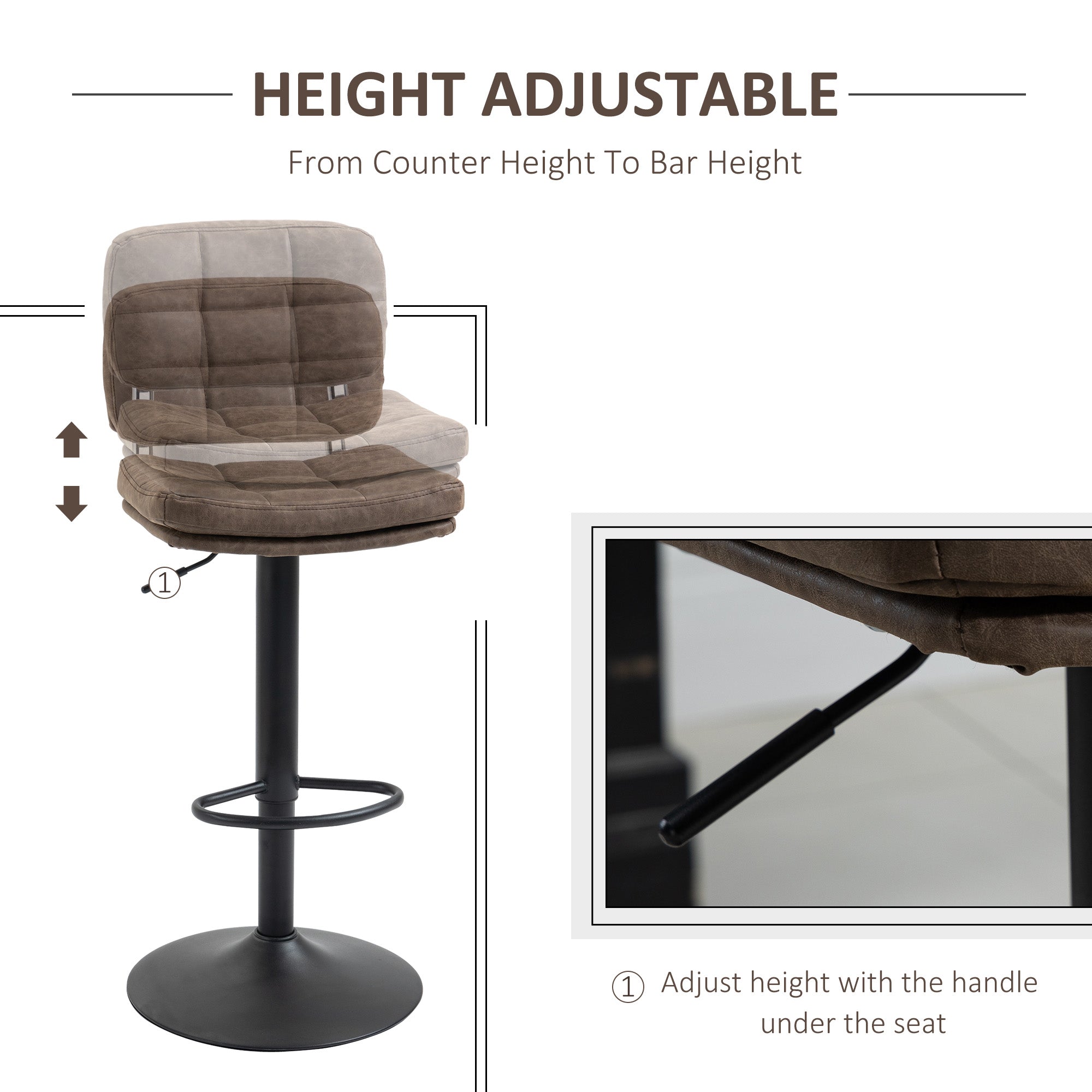 Swivel Bar Stools Set of 2 - Adjustable PU Leather Brown/Black-DECOROLALA
