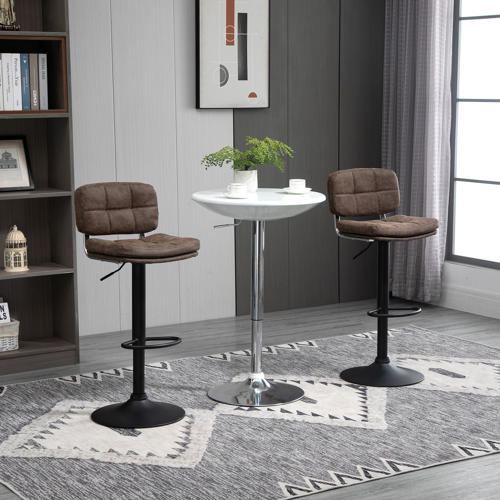 Swivel Bar Stools Set of 2 - Adjustable PU Leather Brown/Black-DECOROLALA
