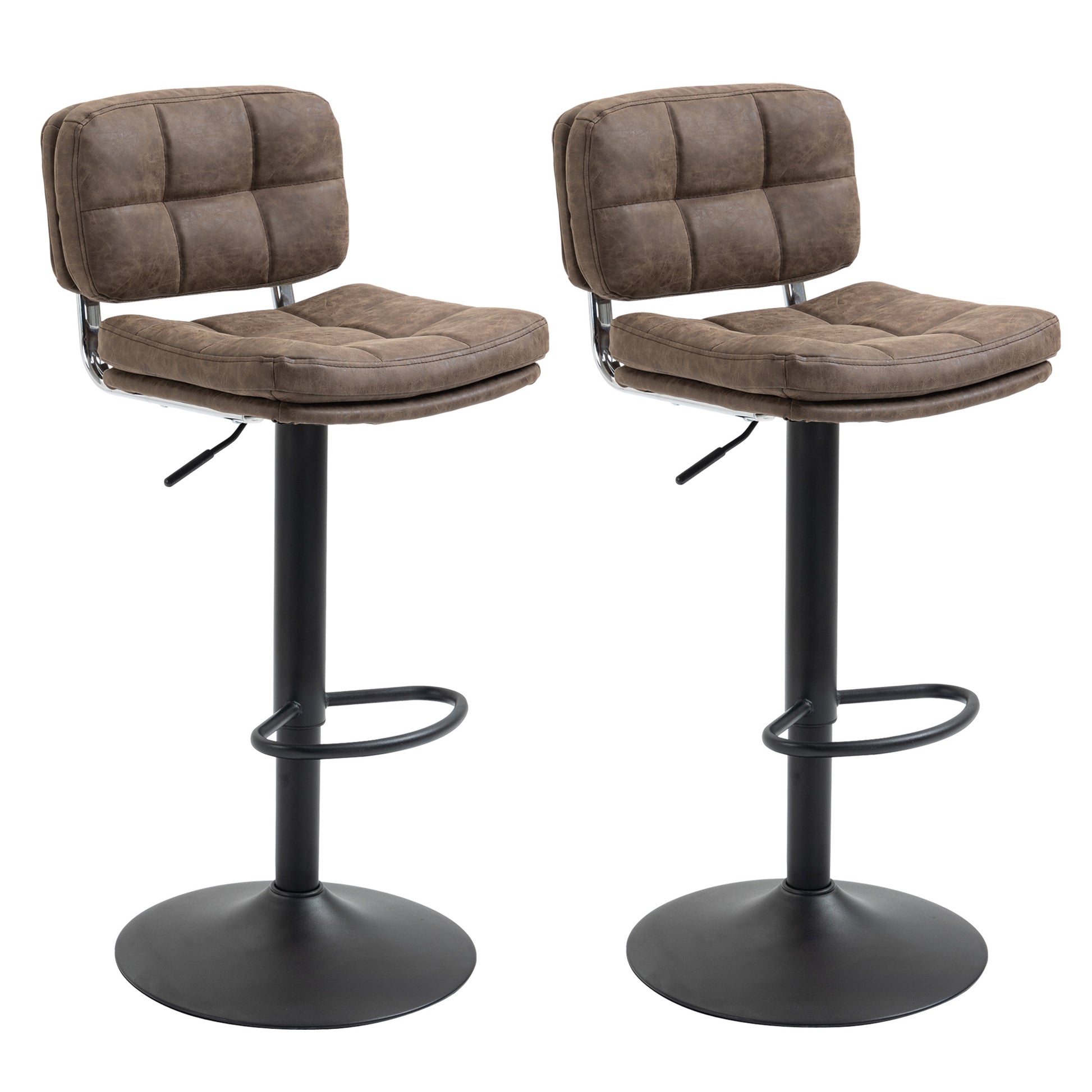 Swivel Bar Stools Set of 2 - Adjustable PU Leather Brown/Black-DECOROLALA