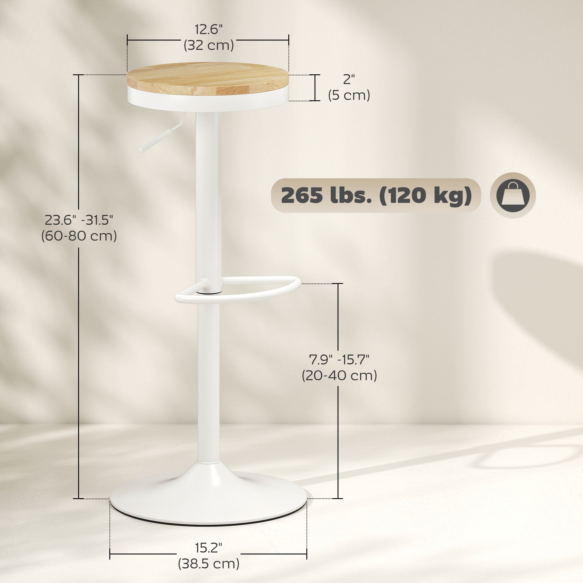Swivel Bar Stools Set of 2 - Adjustable Wood and White-Home Furnishings > Kitchen & Dining Furniture > Bar Stools-DECOROLALA
