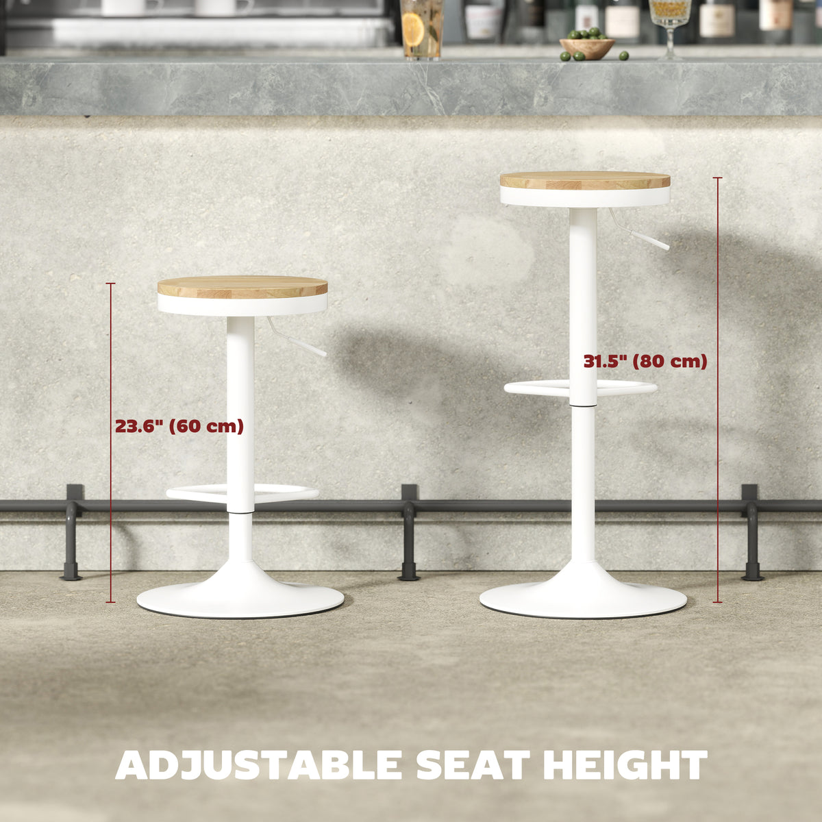 Swivel Bar Stools Set of 2 - Adjustable Wood and White-Home Furnishings > Kitchen & Dining Furniture > Bar Stools-DECOROLALA