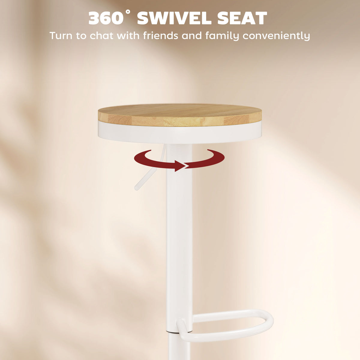 Swivel Bar Stools Set of 2 - Adjustable Wood and White-Home Furnishings > Kitchen & Dining Furniture > Bar Stools-DECOROLALA