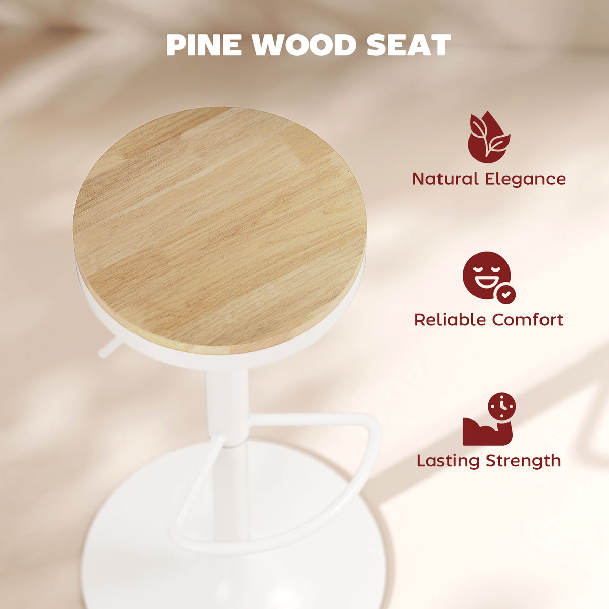 Swivel Bar Stools Set of 2 - Adjustable Wood and White-Home Furnishings > Kitchen & Dining Furniture > Bar Stools-DECOROLALA