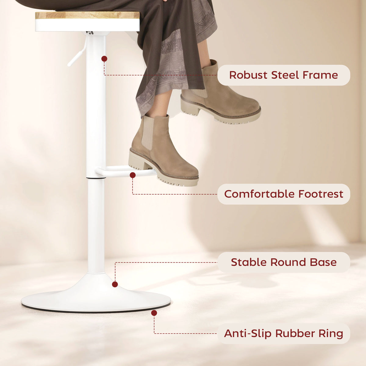 Swivel Bar Stools Set of 2 - Adjustable Wood and White-Home Furnishings > Kitchen & Dining Furniture > Bar Stools-DECOROLALA