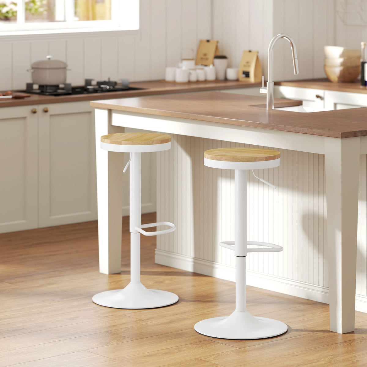 Swivel Bar Stools Set of 2 - Adjustable Wood and White-Home Furnishings > Kitchen & Dining Furniture > Bar Stools-DECOROLALA