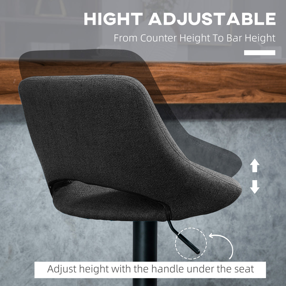 Swivel Bar Stools Set of 2 - Black Adjustable Linen Stools-Home Furnishings > Kitchen & Dining Furniture > Bar Stools-DECOROLALA