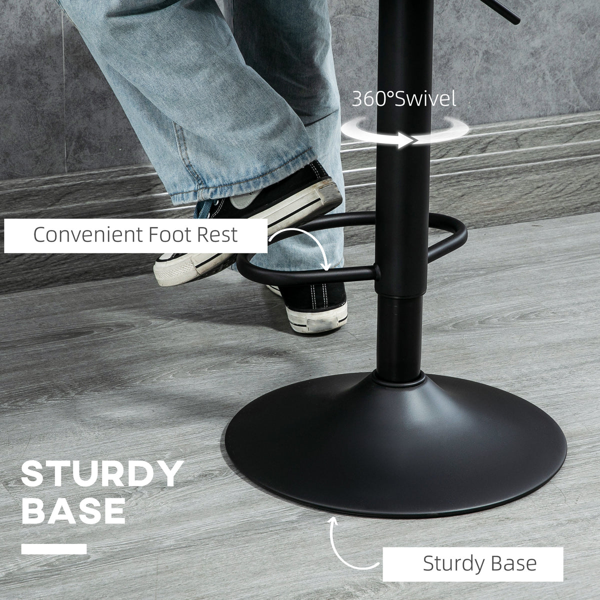 Swivel Bar Stools Set of 2 - Black Adjustable Linen Stools-Home Furnishings > Kitchen & Dining Furniture > Bar Stools-DECOROLALA