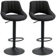 Swivel Bar Stools Set of 2 - Black Adjustable Linen Stools-Home Furnishings > Kitchen & Dining Furniture > Bar Stools-DECOROLALA