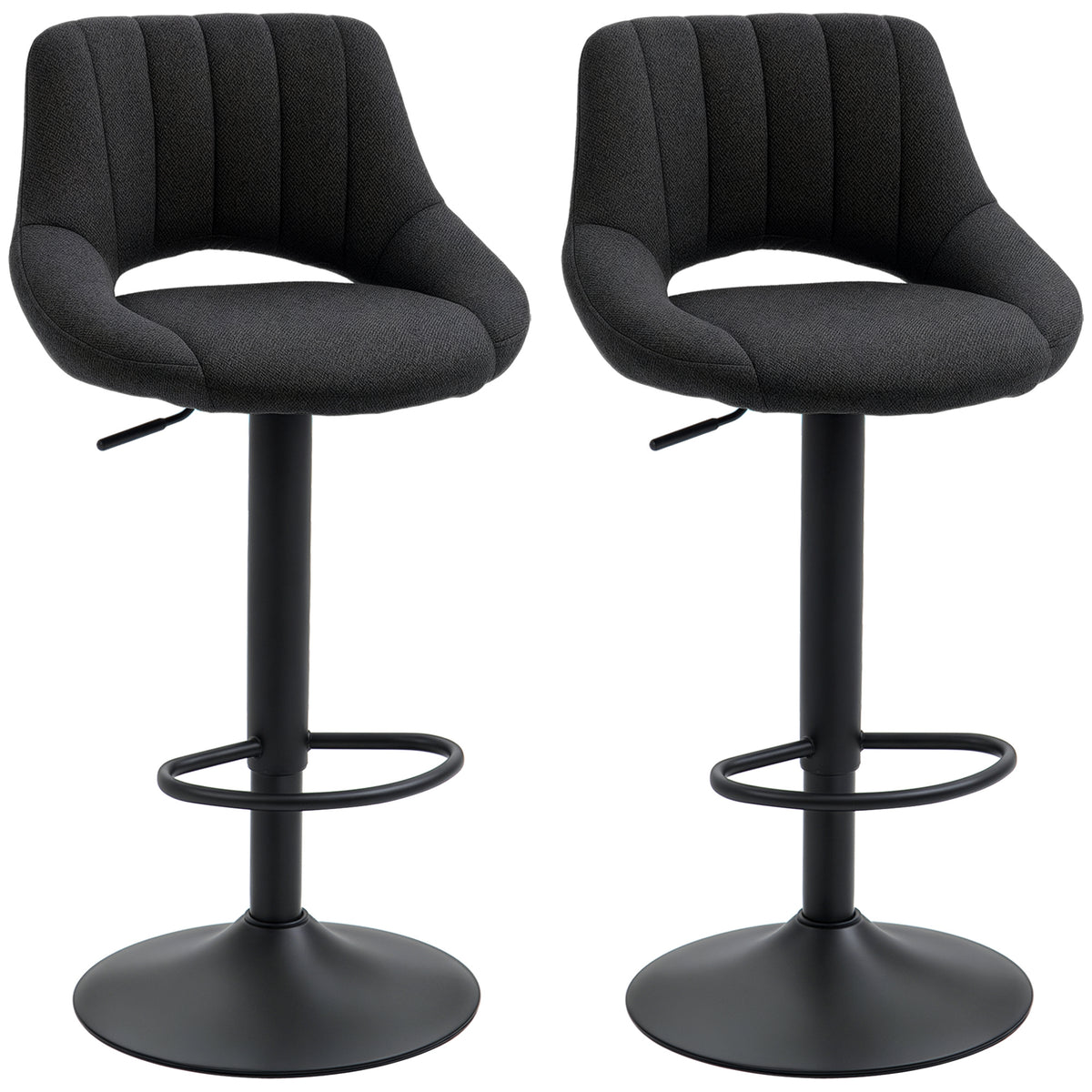 Swivel Bar Stools Set of 2 - Black Adjustable Linen Stools-Home Furnishings > Kitchen & Dining Furniture > Bar Stools-DECOROLALA