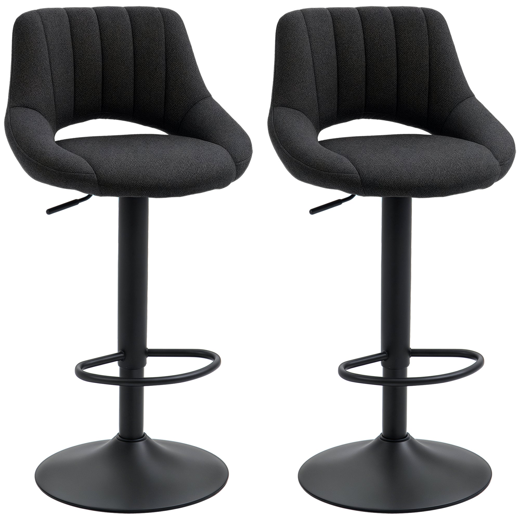 Swivel Bar Stools Set of 2 - Black Adjustable Linen Stools-Home Furnishings > Kitchen & Dining Furniture > Bar Stools-DECOROLALA
