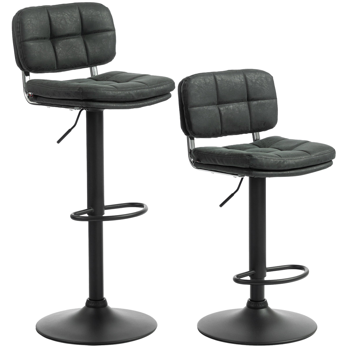 Swivel Bar Stools Set of 2 - Black Adjustable PU Leather-Home Furnishings > Kitchen & Dining Furniture > Bar Stools-DECOROLALA