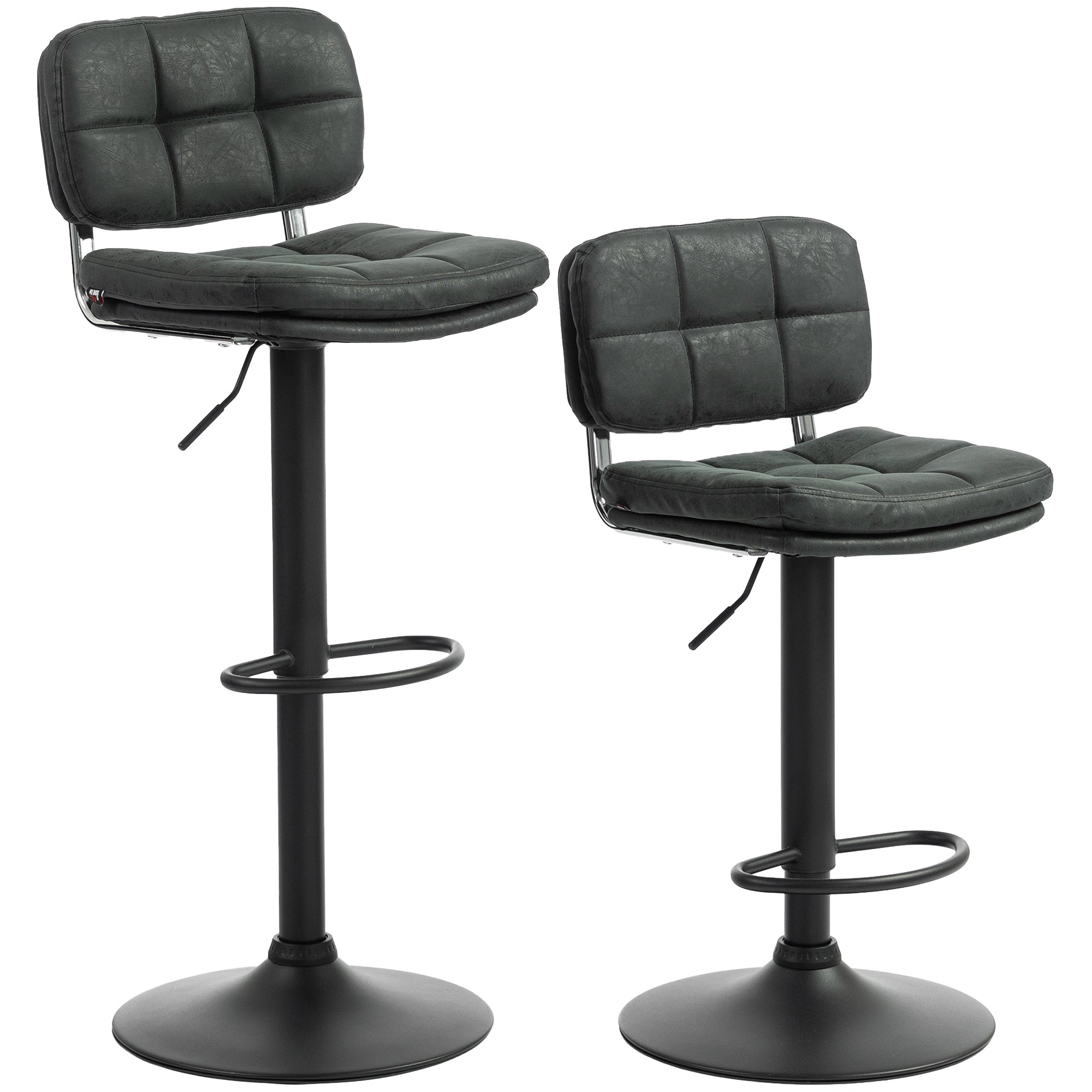 Swivel Bar Stools Set of 2 - Black Adjustable PU Leather-Home Furnishings > Kitchen & Dining Furniture > Bar Stools-DECOROLALA