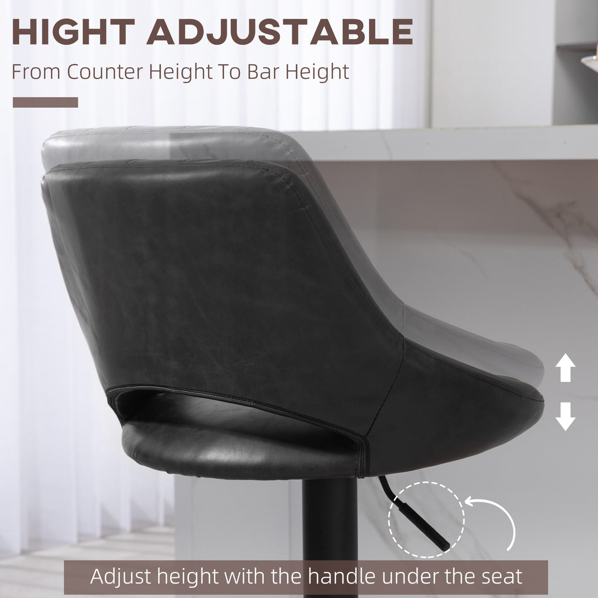 Swivel Bar Stools Set of 2 - Black Faux Leather Adjustable-Home Furnishings > Kitchen & Dining Furniture > Bar Stools-DECOROLALA