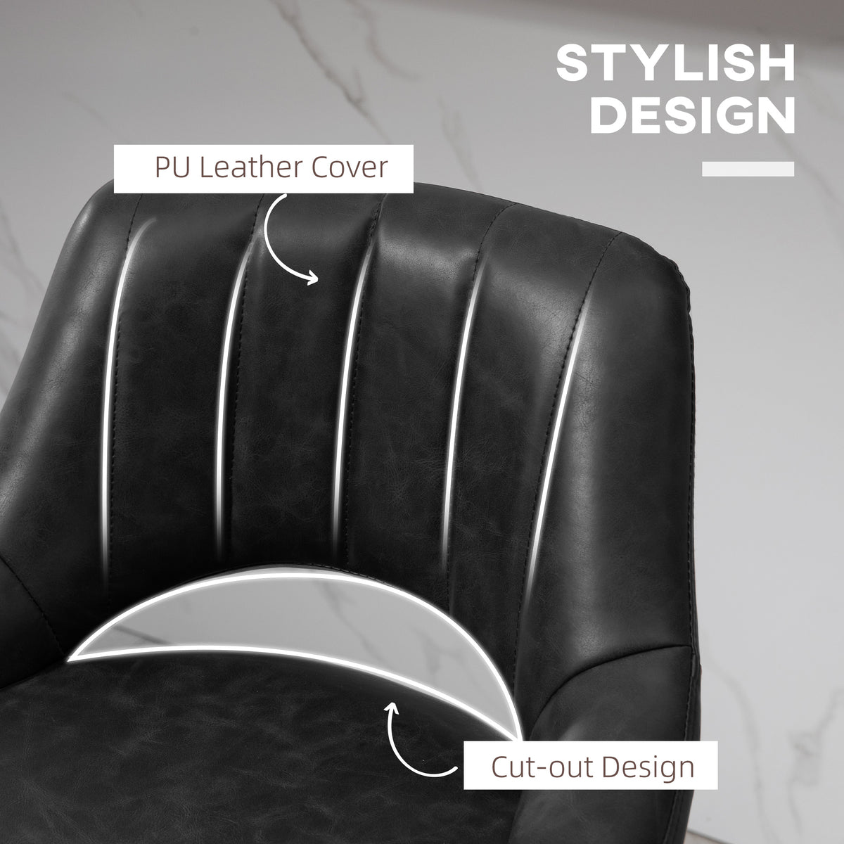 Swivel Bar Stools Set of 2 - Black Faux Leather Adjustable-Home Furnishings > Kitchen & Dining Furniture > Bar Stools-DECOROLALA