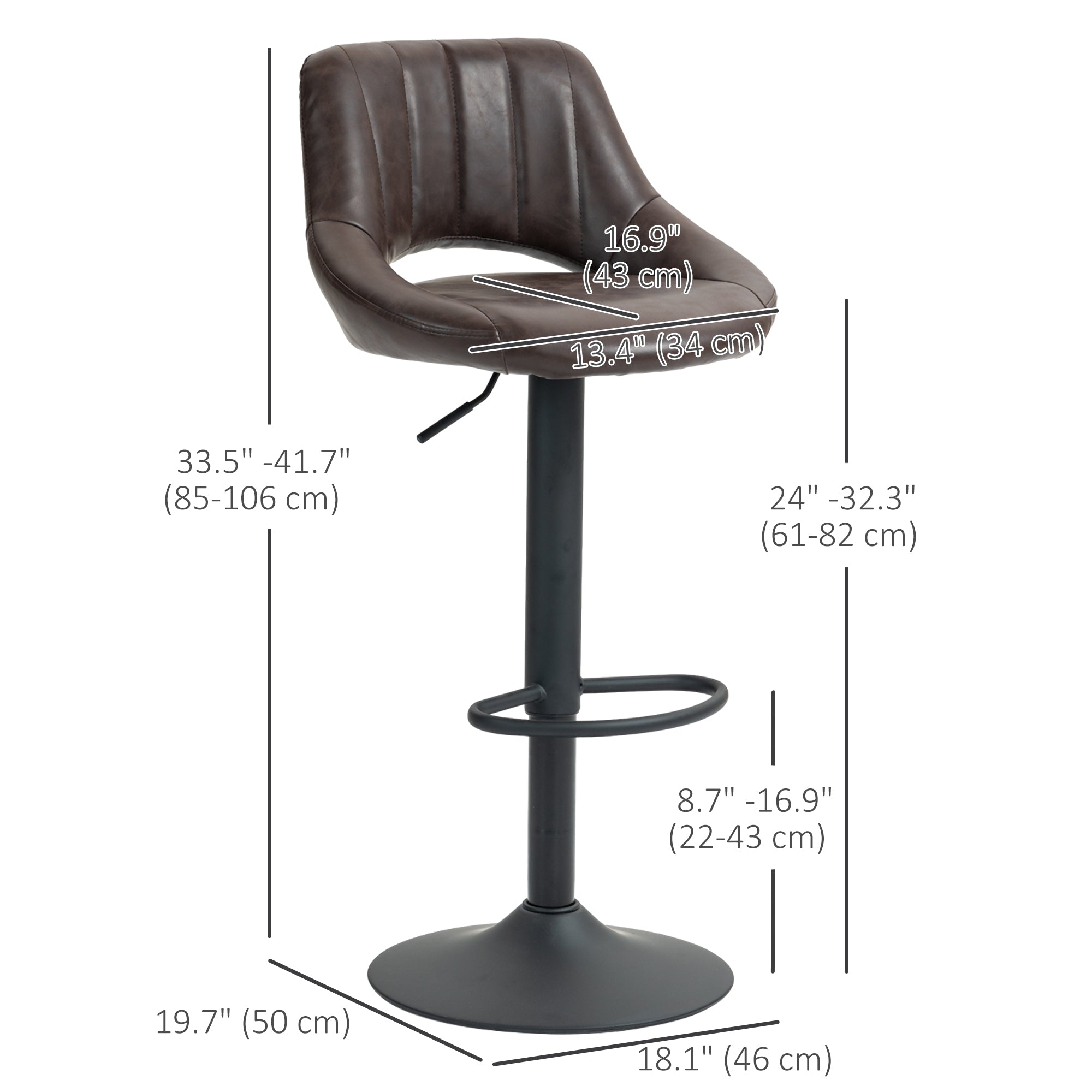 Swivel Bar Stools Set of 2 - Brown Faux Leather Adjustable-Home Furnishings > Kitchen & Dining Furniture > Bar Stools-DECOROLALA