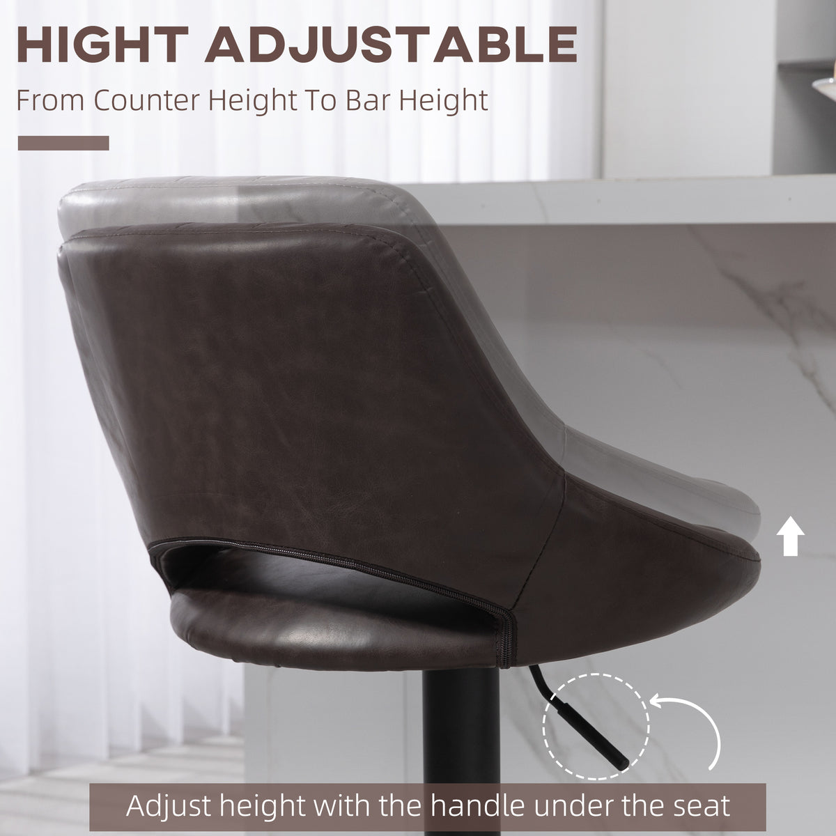 Swivel Bar Stools Set of 2 - Brown Faux Leather Adjustable-Home Furnishings > Kitchen & Dining Furniture > Bar Stools-DECOROLALA