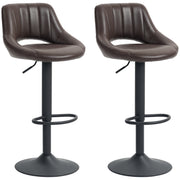 Swivel Bar Stools Set of 2 - Brown Faux Leather Adjustable-Home Furnishings > Kitchen & Dining Furniture > Bar Stools-DECOROLALA