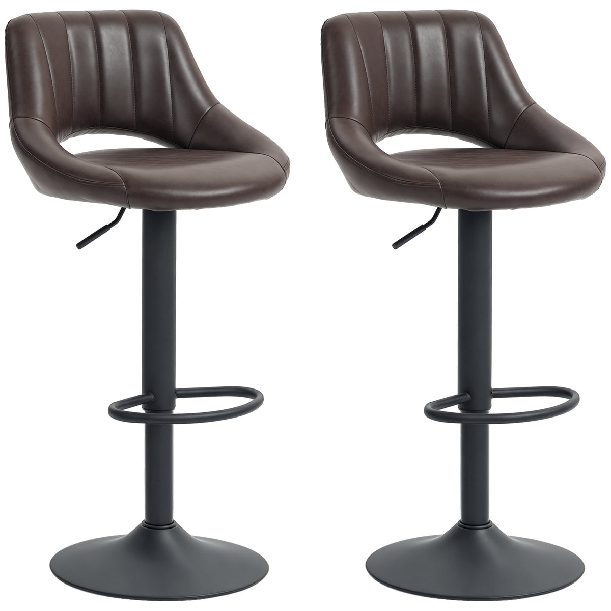 Swivel Bar Stools Set of 2 - Brown Faux Leather Adjustable-Home Furnishings > Kitchen & Dining Furniture > Bar Stools-DECOROLALA