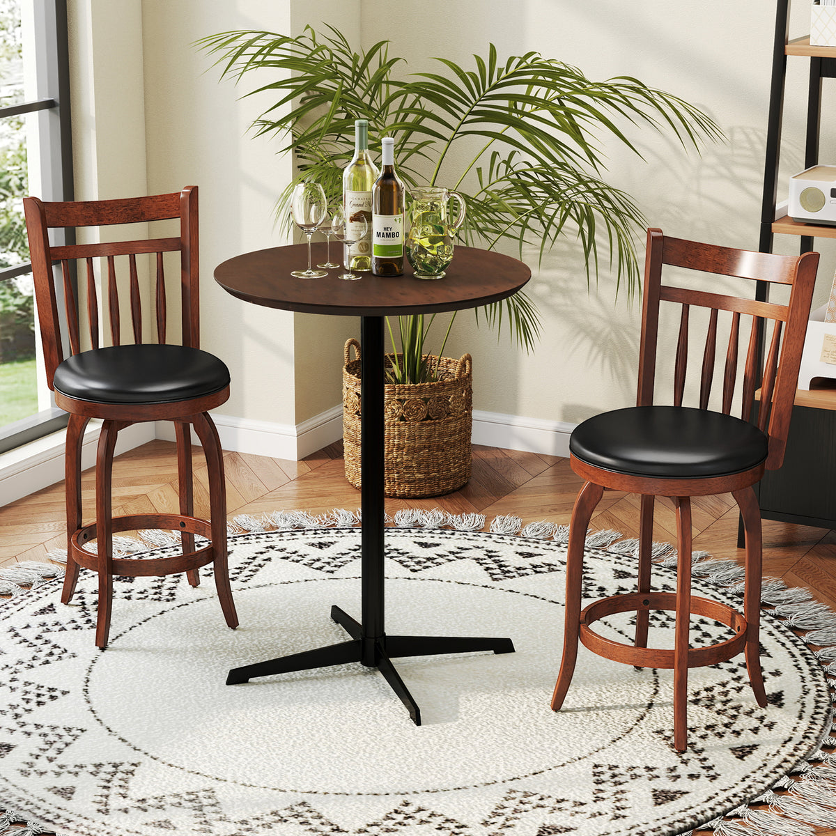 Swivel Bar Stools Set of 2 Counter Height Faux Leather Upholstered Barstools-24 Inches-Bar Stools-DECOROLALA