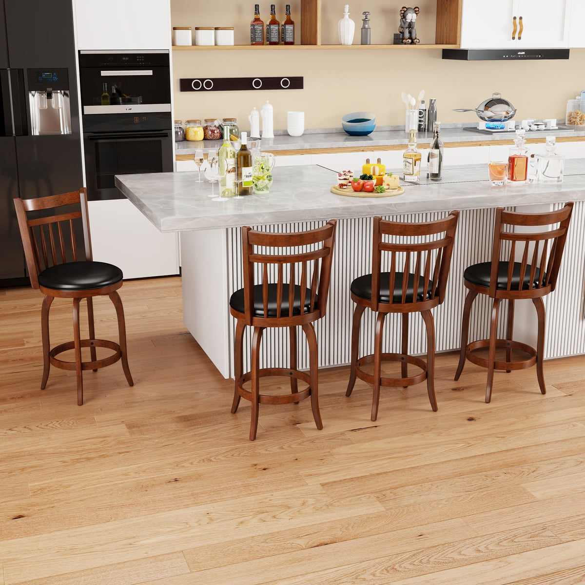 Swivel Bar Stools Set of 2 Counter Height Faux Leather Upholstered Barstools-24 Inches-Bar Stools-DECOROLALA
