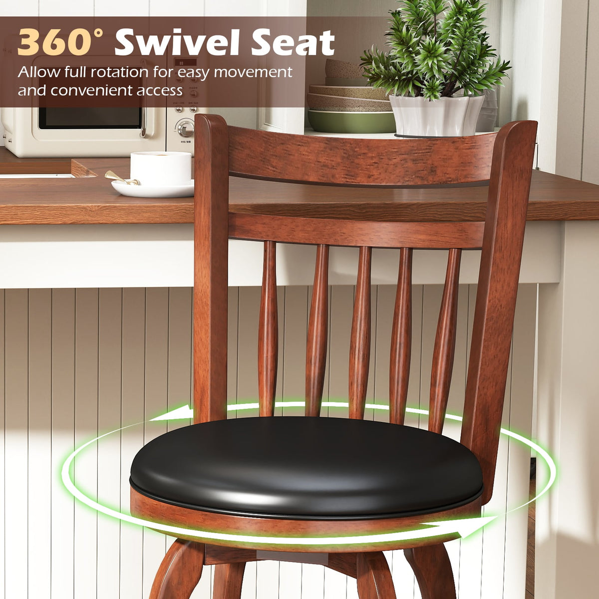 Swivel Bar Stools Set of 2 Counter Height Faux Leather Upholstered Barstools-24 Inches-Bar Stools-DECOROLALA