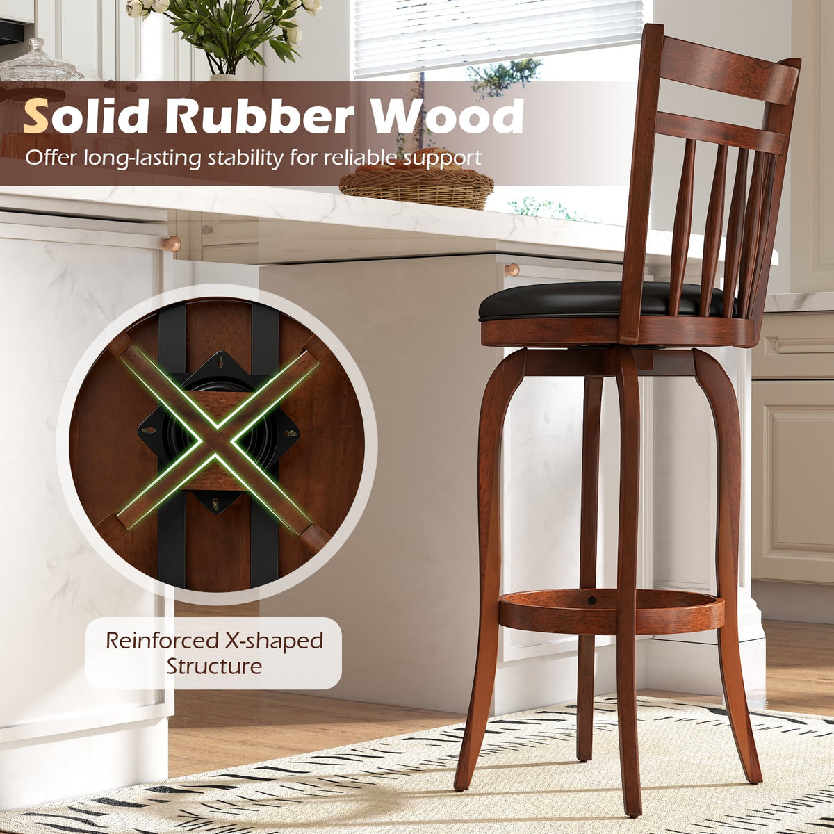 Swivel Bar Stools Set of 2 Counter Height Faux Leather Upholstered Barstools-24 Inches-Bar Stools-DECOROLALA