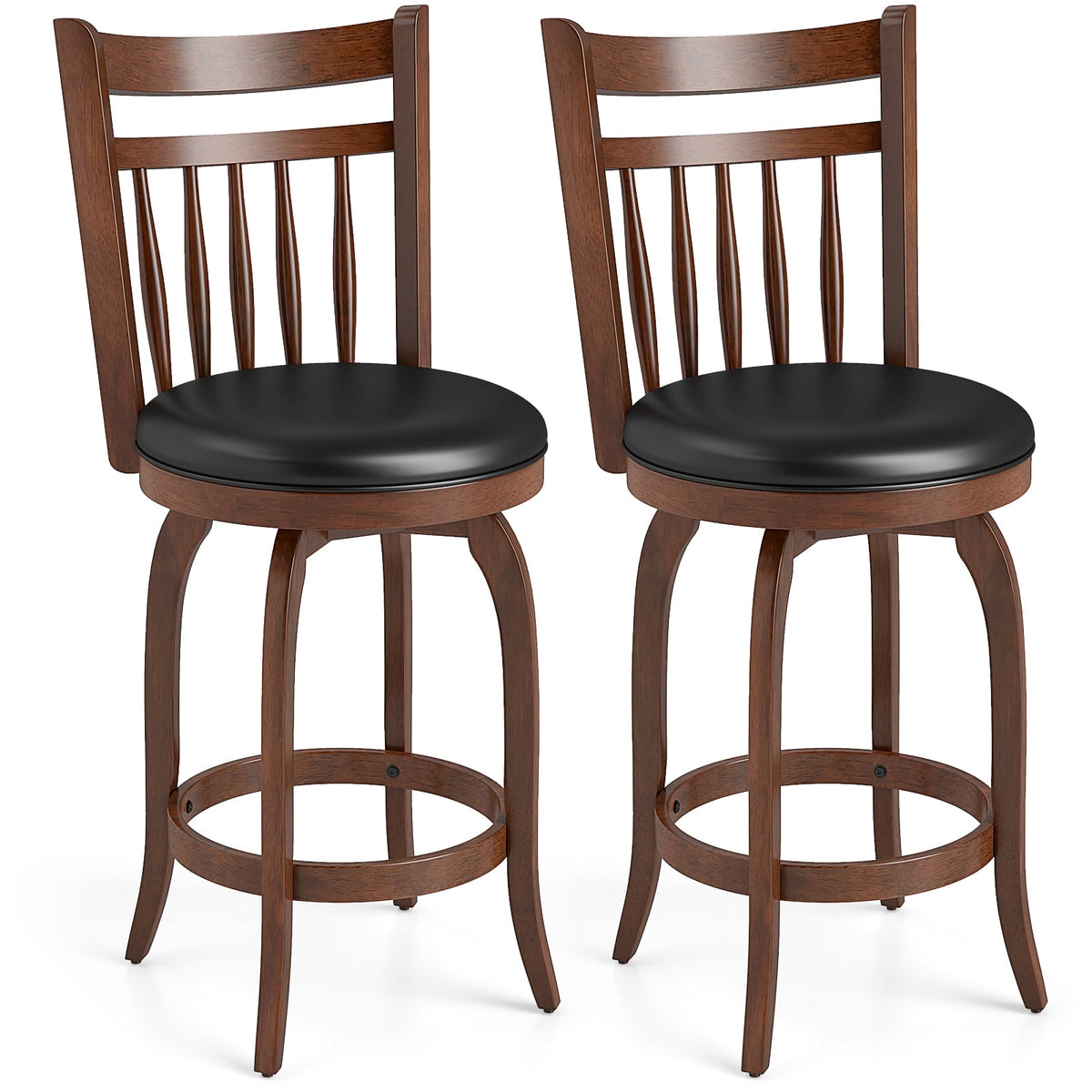 Swivel Bar Stools Set of 2 Counter Height Faux Leather Upholstered Barstools-24 Inches-Bar Stools-DECOROLALA