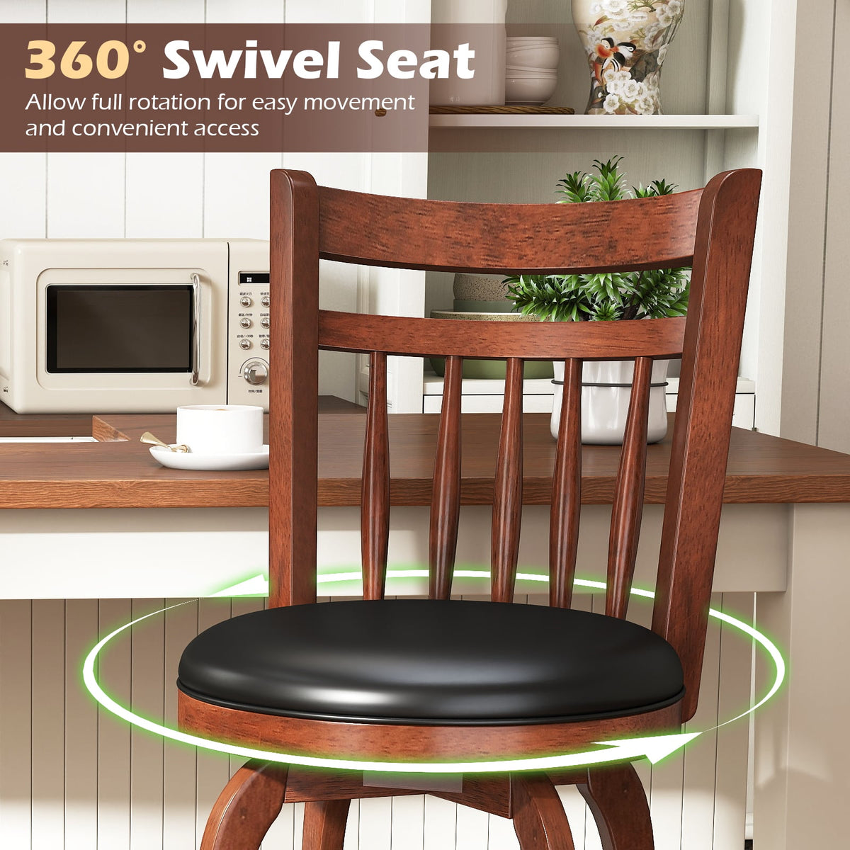 Swivel Bar Stools Set of 2 Counter Height Faux Leather Upholstered Barstools-29 Inhces-Bar Stools-DECOROLALA