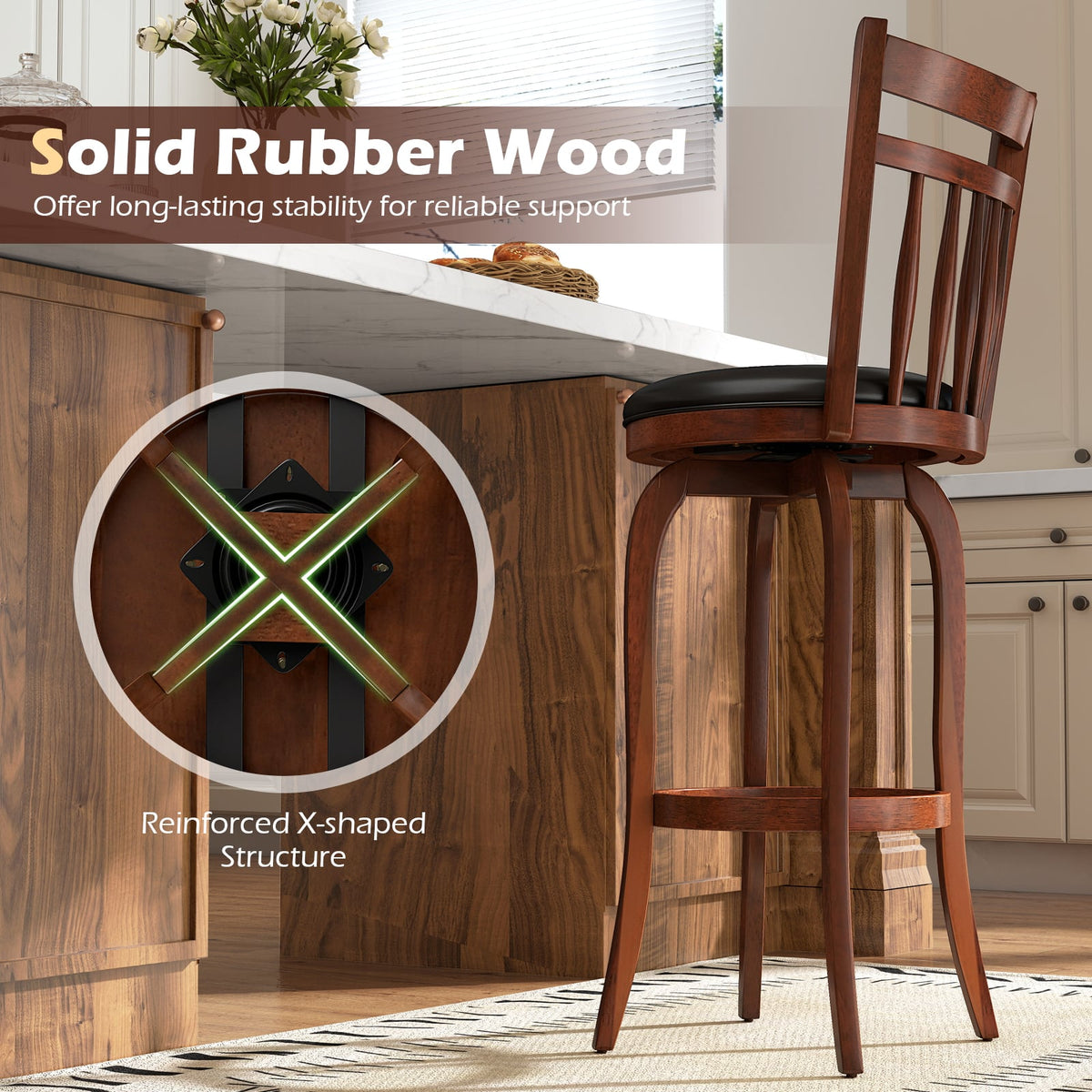 Swivel Bar Stools Set of 2 Counter Height Faux Leather Upholstered Barstools-29 Inhces-Bar Stools-DECOROLALA