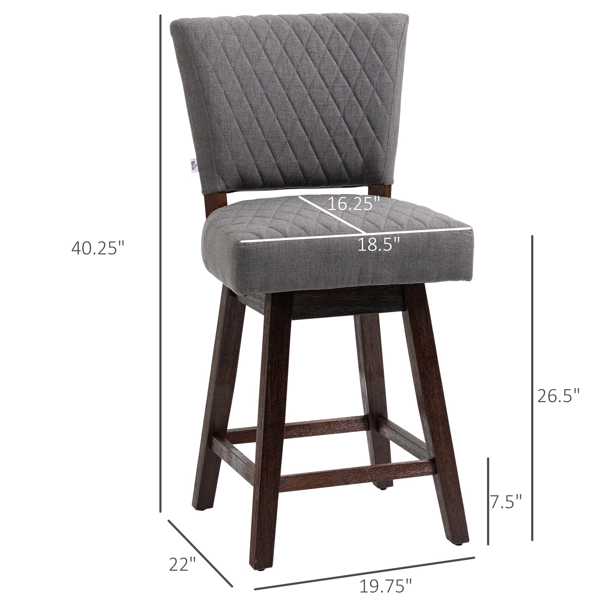 Swivel Bar Stools Set of 2 - Dark Grey Counter Height with Wood Legs and Footrests-DECOROLALA
