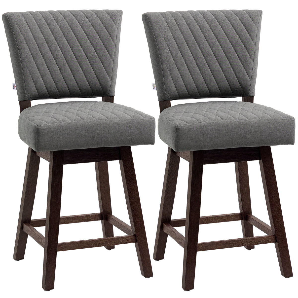 Swivel Bar Stools Set of 2 - Dark Grey Counter Height with Wood Legs and Footrests-DECOROLALA