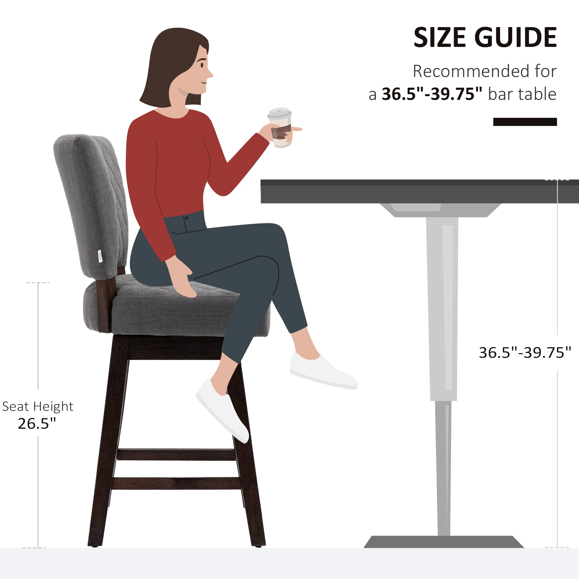 Swivel Bar Stools Set of 2 - Dark Grey Counter Height with Wood Legs and Footrests-DECOROLALA