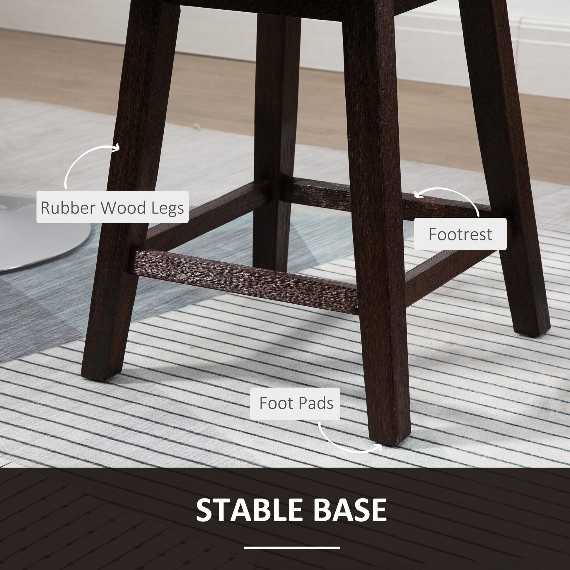Swivel Bar Stools Set of 2 - Dark Grey Counter Height with Wood Legs and Footrests-DECOROLALA