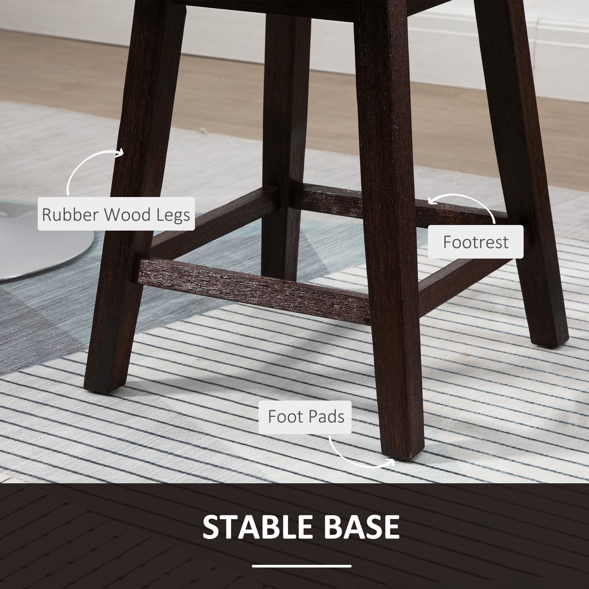 Swivel Bar Stools Set of 2 - Dark Grey Counter Height with Wood Legs and Footrests-DECOROLALA