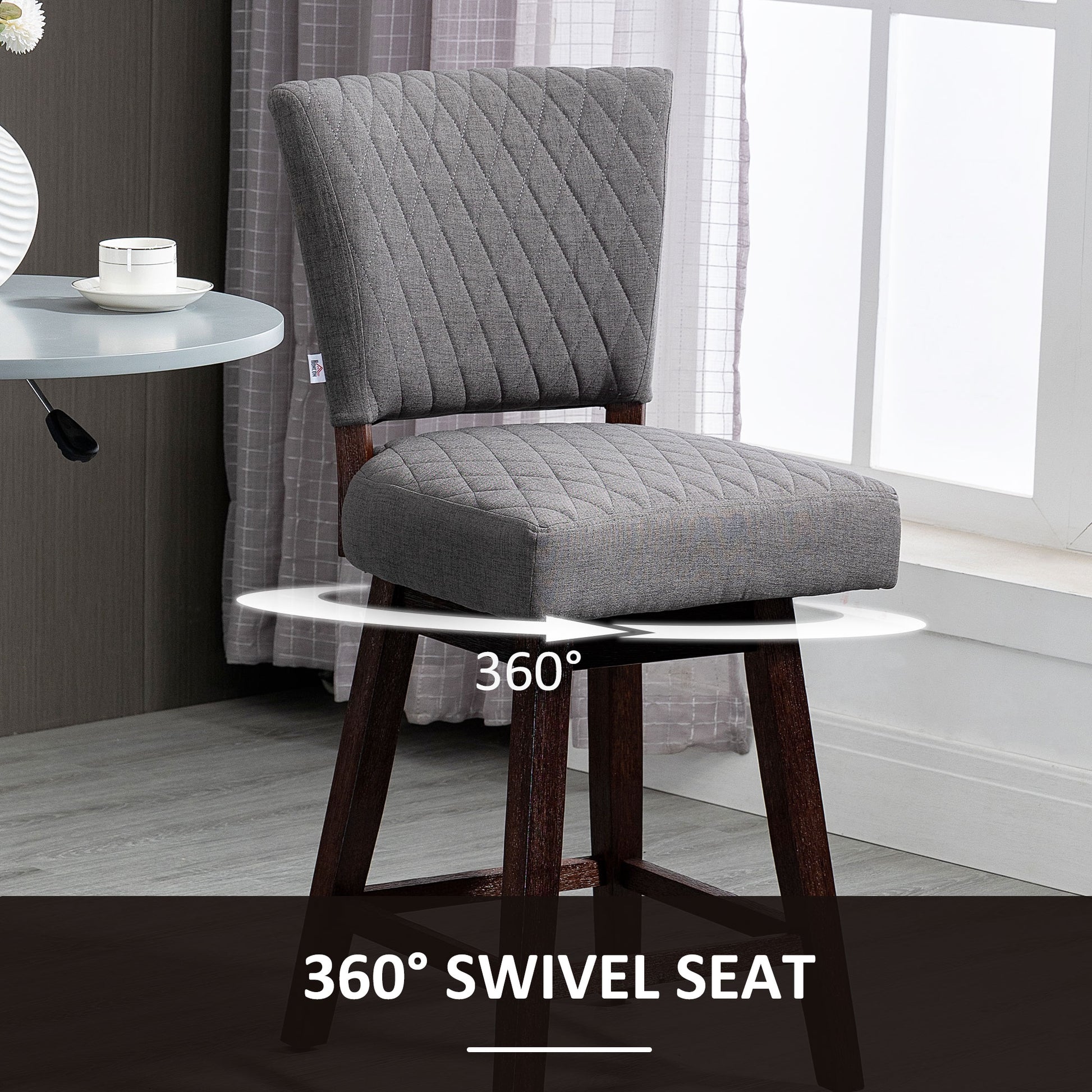 Swivel Bar Stools Set of 2 - Dark Grey Counter Height with Wood Legs and Footrests-DECOROLALA