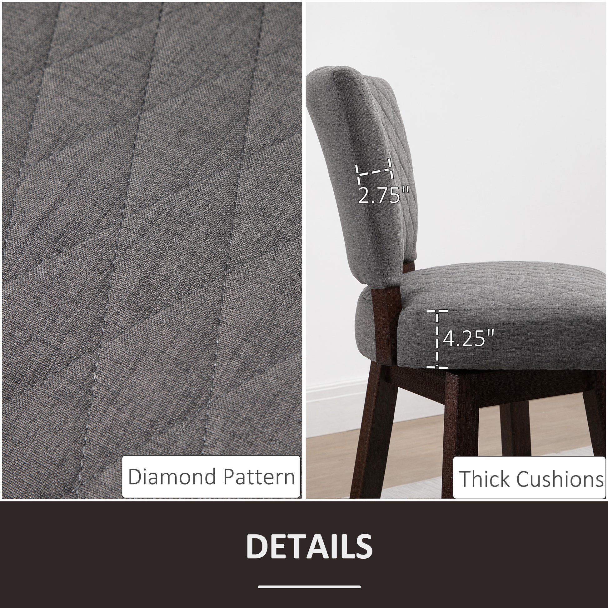 Swivel Bar Stools Set of 2 - Dark Grey Counter Height with Wood Legs and Footrests-DECOROLALA