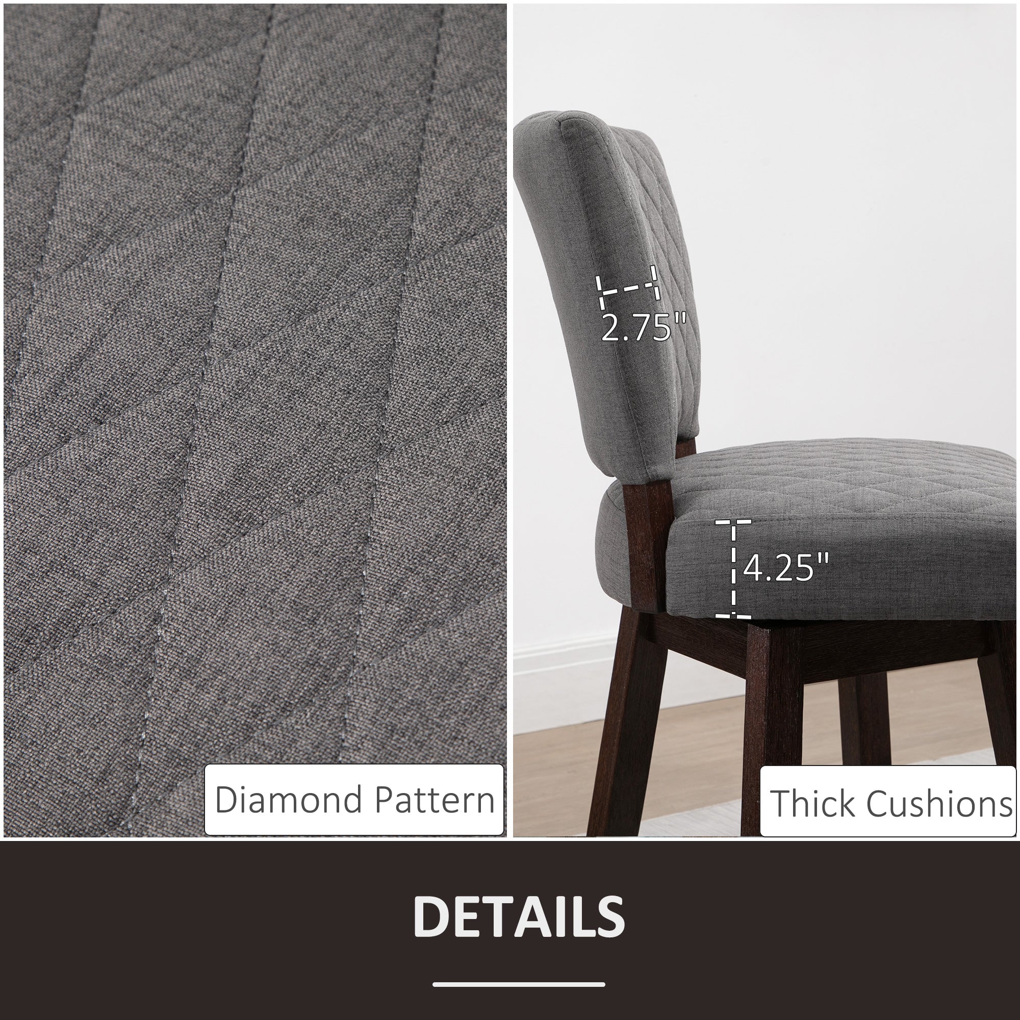 Swivel Bar Stools Set of 2 - Dark Grey Counter Height with Wood Legs and Footrests-DECOROLALA
