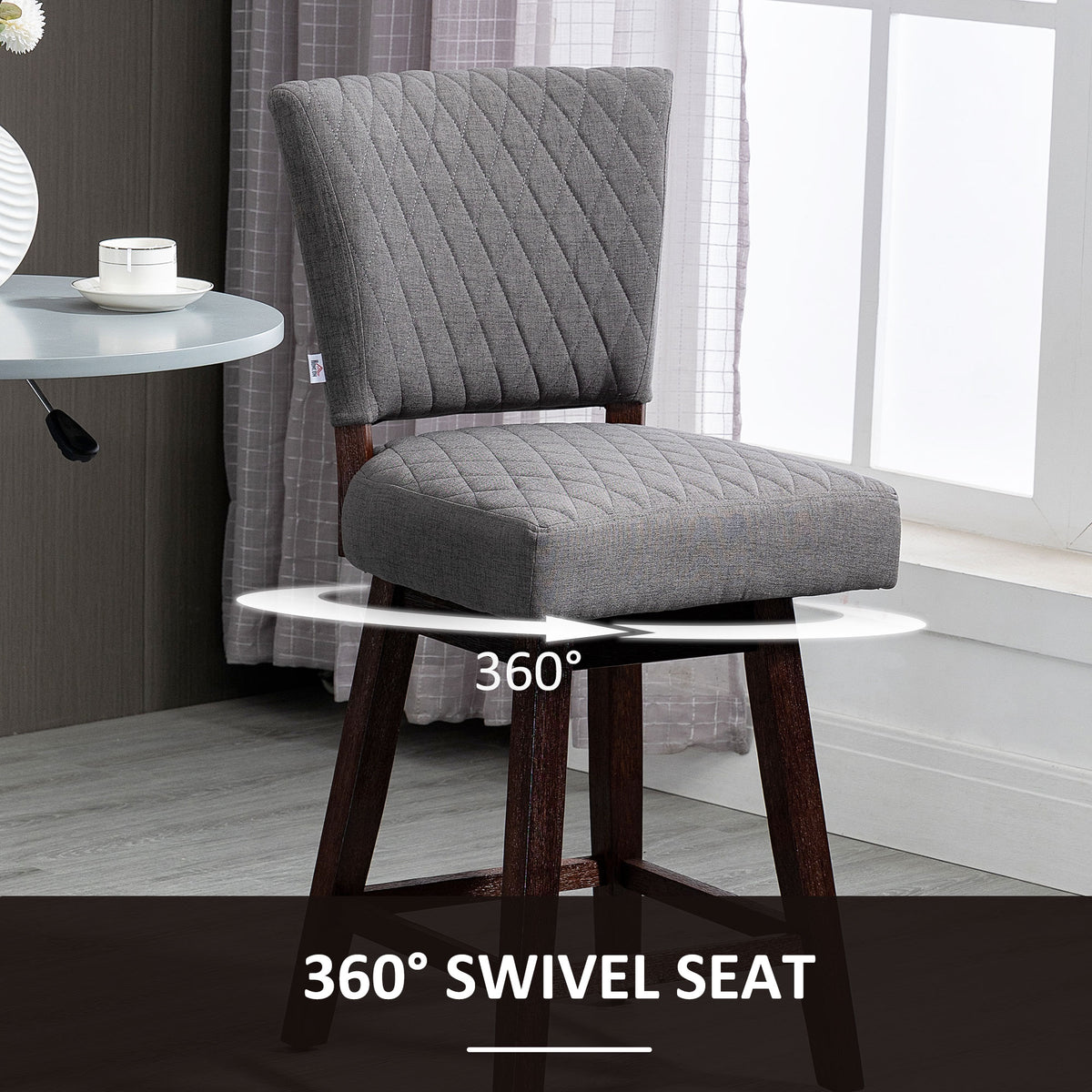 Swivel Bar Stools Set of 2 - Dark Grey Counter Height with Wood Legs and Footrests-DECOROLALA